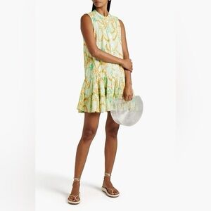 Anthropologie Joie Green Tiered Mini Dress S Leaf Print Cotton Drop Waist Ruffle